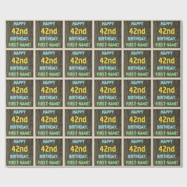 Imitate Holz, Textanzeige gestrichen, 42. Geburtst Geschenkpapier (Flach)