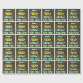 Imitate Holz, Textanzeige gestrichen, 50. Geburtst Geschenkpapier