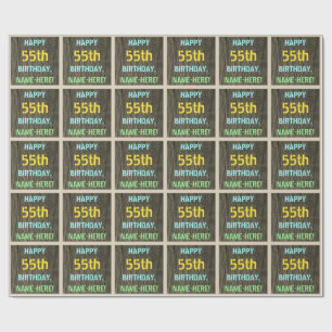 Imitate Holz, Textanzeige gestrichen, 55. Geburtst Geschenkpapier