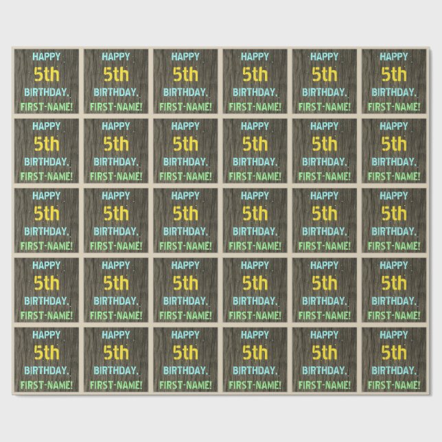 Imitate Holz, Textanzeige gestrichen, 5. Geburtsta Geschenkpapier (Flach)