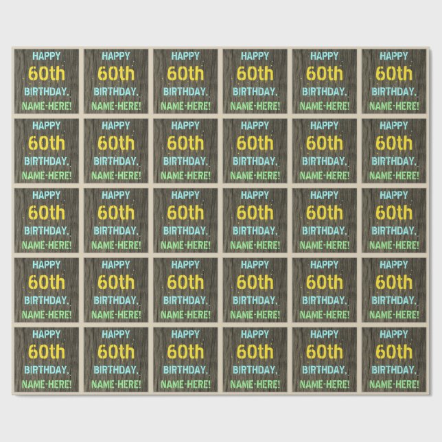 Imitate Holz, Textanzeige gestrichen, 60. Geburtst Geschenkpapier (Flach)