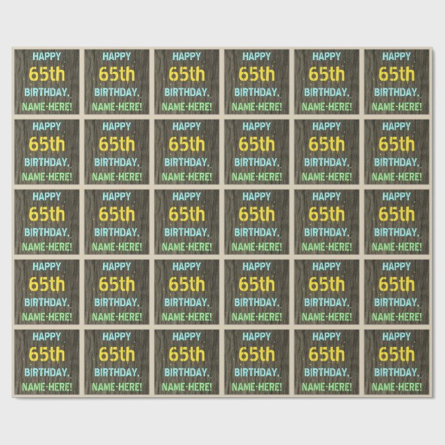 Imitate Holz, Textanzeige gestrichen, 65. Geburtst Geschenkpapier (Flach)