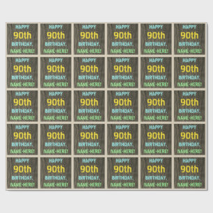 Imitate Holz, Textanzeige gestrichen, 90. Geburtst Geschenkpapier
