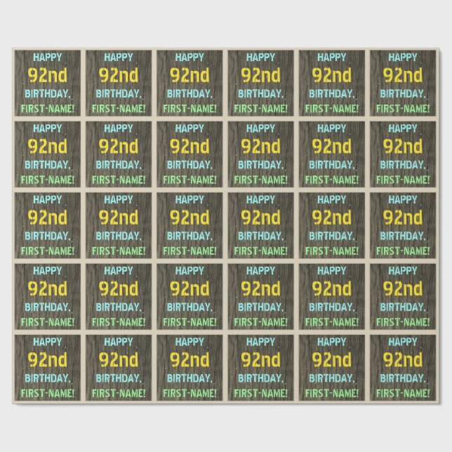 Imitate Holz, Textanzeige gestrichen, 92. Geburtst Geschenkpapier (Flach)