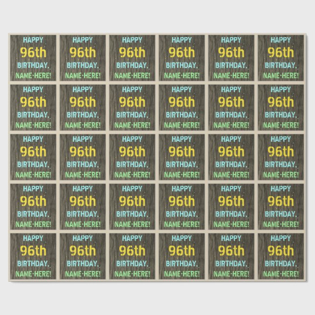 Imitate Holz, Textanzeige gestrichen, 96. Geburtst Geschenkpapier (Flach)