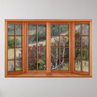 Imitate Holzbällenfenster Illusion - Graslandschaf Poster
