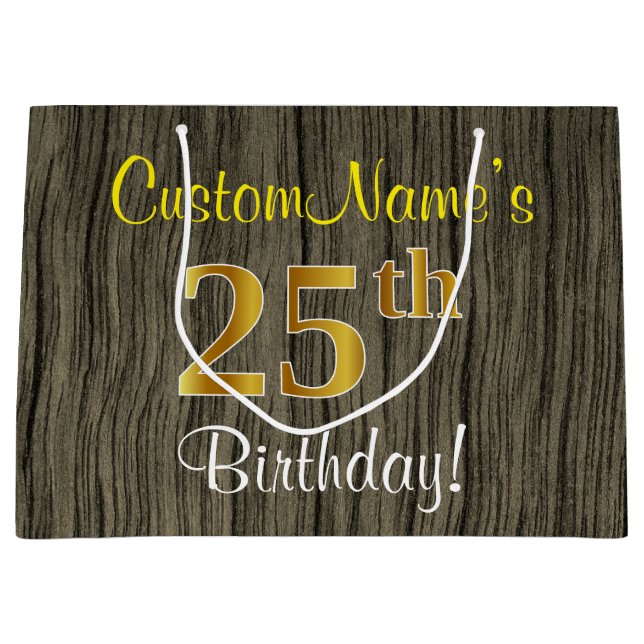 Imitate HolzLook, Imitate Gold 25. Geburtstag + Na Große Geschenktüte (Vorderseite)