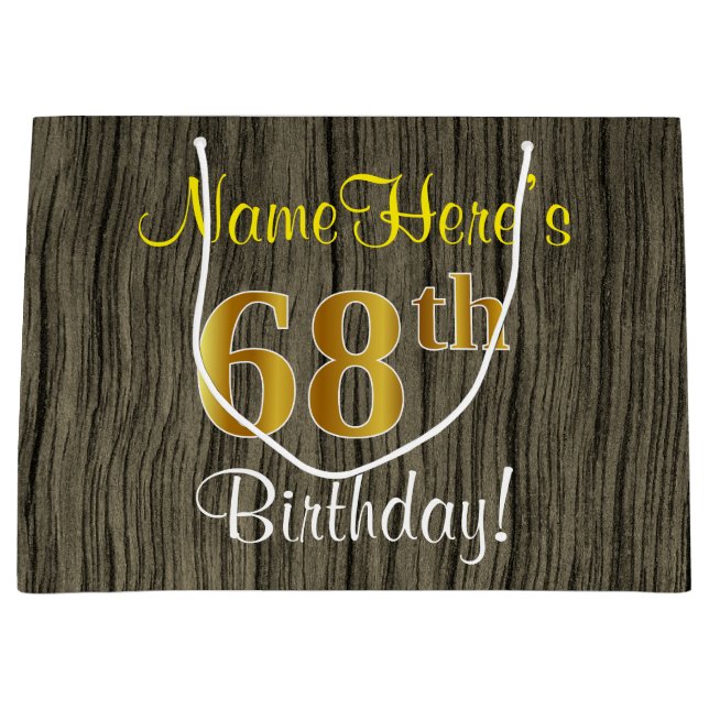 Imitate HolzLook, Imitate Gold 68. Geburtstag + Na Große Geschenktüte (Vorderseite)