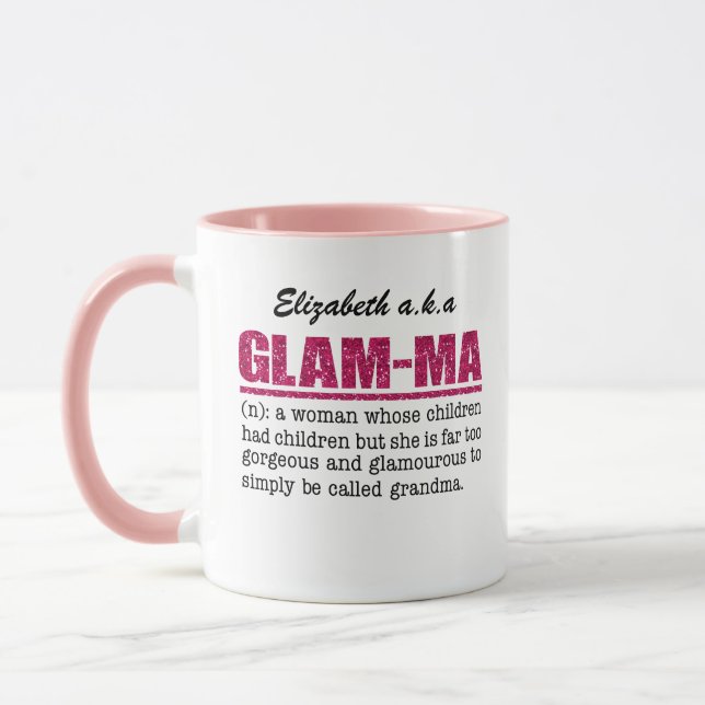 Imitate Hot Pink Glitzer Glam-Ma Tasse (Links)