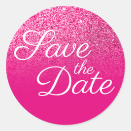 Imitate Hot Pink Glitzer Ombre Save the Date Runder Aufkleber