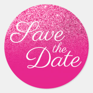 Imitate Hot Pink Glitzer Ombre Save the Date Runder Aufkleber