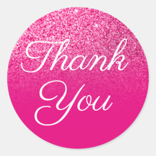 Imitate Hot Pink Glitzer Ombre Vielen Dank Runder Aufkleber