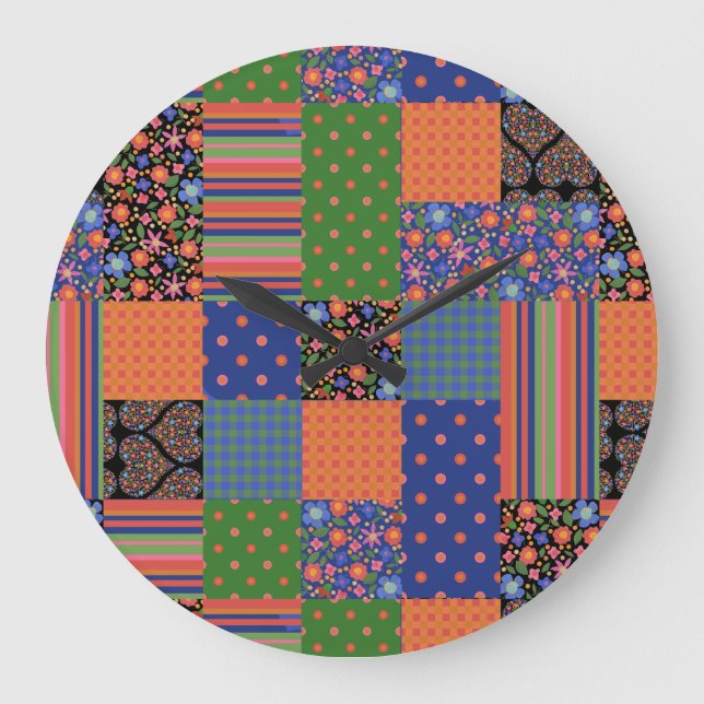 Imitate im Folkart-Stil Patchwork Akryllische Wall Große Wanduhr (Vorderseite)