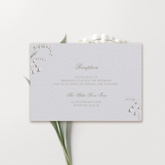 Imitate im Lily Valley Hochzeit feierlicher Empfan Begleitkarte (formal wedding reception details card classic traditional faux embossed lily of the valley ivory)