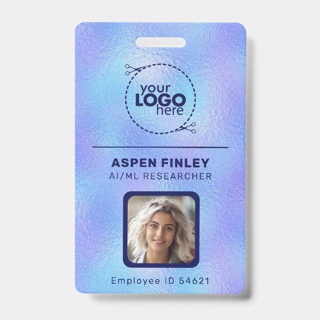 Imitate in Iridescent Foil Logo Foto QR-Code Name  Ausweis (Vorderseite)