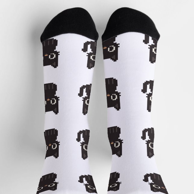 Imitate in Kreuzstich pixel art Black Cat Socken (Oben)