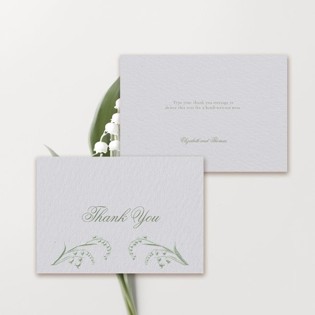 Imitate in Lily Valley Grüne feierliche Hochzeit Dankeskarte (formal wedding thank you card classic traditional faux embossed lily of the valley frame ivory green)