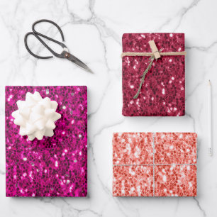 Imitate in rosa Magenta und Korallen Glitzer Geschenkpapier Set