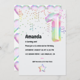 Imitate Iridescent Ballon 1. Geburtstag Einladung