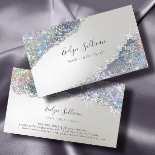 Imitate Iridescent Silver Glitzer Business Card Visitenkarte