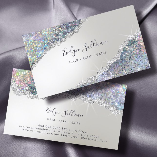 Imitate Iridescent Silver Glitzer Business Card Visitenkarte (Von Creator hochgeladen)