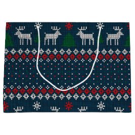 Imitate Knittern Muster Weihnachtsbaum und Hirsch Große Geschenktüte