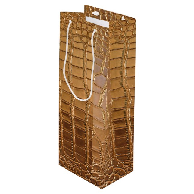Imitate Krokodile Leder Tierhautmuster Geschenktüte Für Weinflaschen (Vorderseite Schrägansicht)