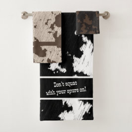 Imitate Kuh drucken Schwarz, Weiß, Braun und Creme Badhandtuch Set