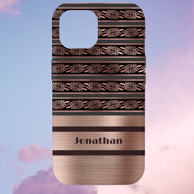 Imitate Kupfer Rose Gold mit Olive Raisin Damask Case-Mate iPhone Hülle (Von Creator hochgeladen)