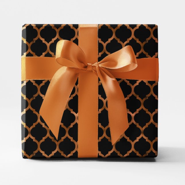 Imitate Kupferfolie und schwarze Quarzfolie Geschenkpapier (Faux Copper Foil and black Quatrefoil Wrapping Paper)