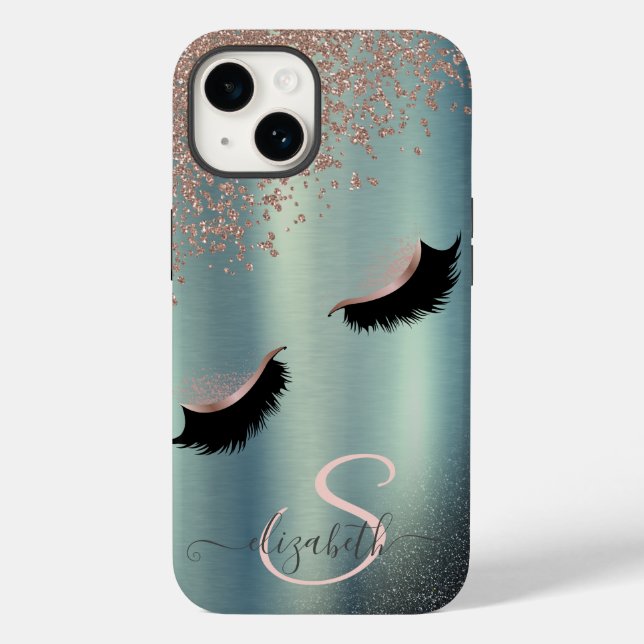 Imitate Lashes Black Glitzer Diamonds Green Case-Mate iPhone Hülle (Rückseite)