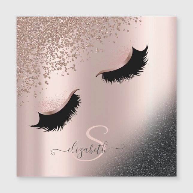 Imitate Lashes Schwarzer Glitzer Diamonds Rose Gol Magnetkarte (Vorderseite)