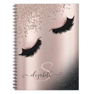 Imitate Lashes Schwarzer Glitzer Diamonds Rose Gol Notizblock