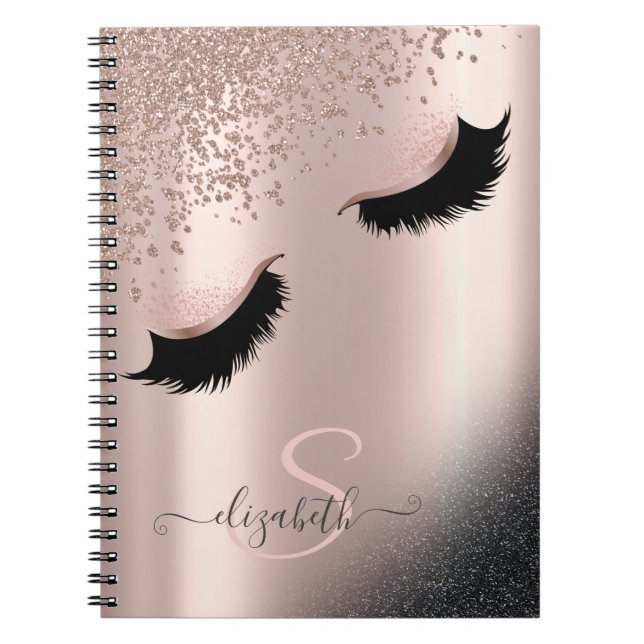 Imitate Lashes Schwarzer Glitzer Diamonds Rose Gol Notizblock (Vorderseite)
