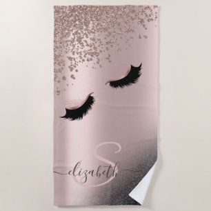Imitate Lashes Schwarzer Glitzer Diamonds Rose Gol Strandtuch