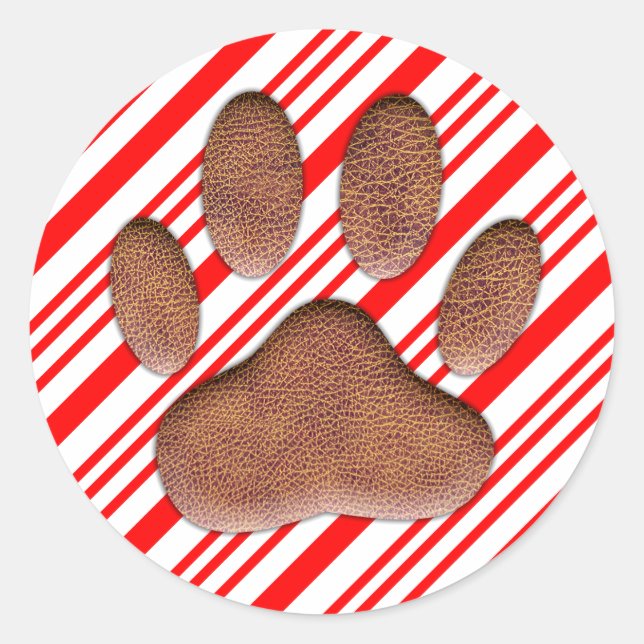 Imitate Leather Dog Pawprint Candy Cane Runder Aufkleber (Vorderseite)