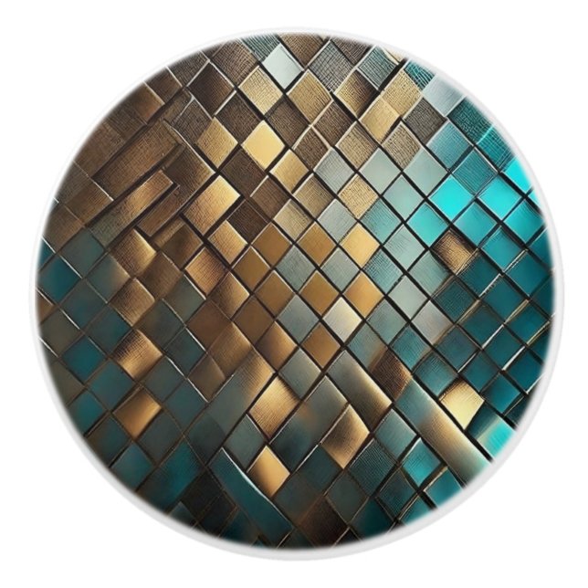Imitate Leather Dragon Scales Aquamarin und Gold Keramikknauf (Vorderseite)