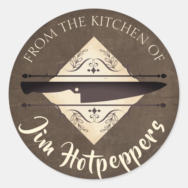 Imitate Leder Koch Messer aus der Küche des Labels Runder Aufkleber (Vorderseite)