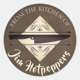 Imitate Leder Koch Messer aus der Küche des Labels Runder Aufkleber