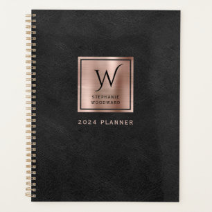 Imitate Leder Look Schwarze Rose Gold Monogramm 20 Planer