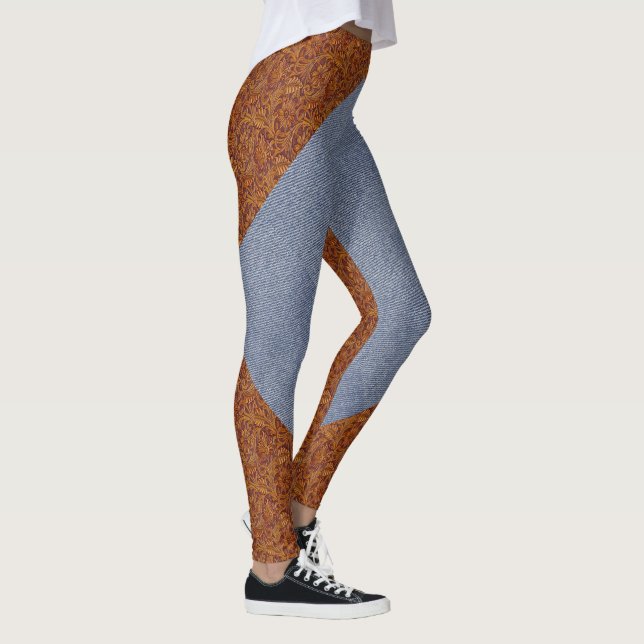 Imitate Leder und Denim Print Leggings (Rechts)