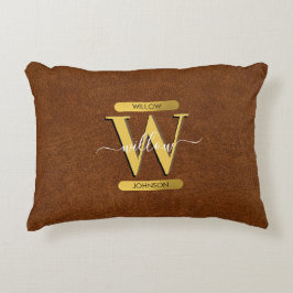 Imitate Leder und Gold Monogramm Dekokissen