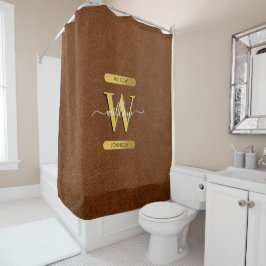 Imitate Leder und Gold Monogramm Duschvorhang