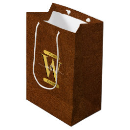 Imitate Leder und Gold Monogramm Mittlere Geschenktüte