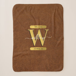 Imitate Leder und Gold Monogramm Sherpadecke