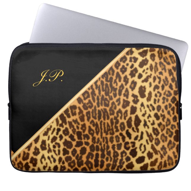 Imitate Leopard Black & Gold Notebook-Sleeves Laptopschutzhülle (Vorderseite)