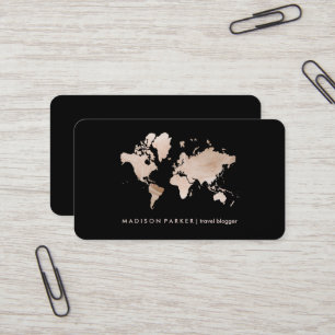 Imitate Light Gold World Map auf Black Visitenkarte