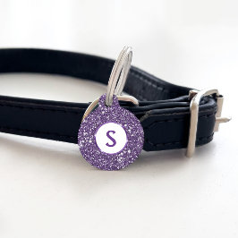 Imitate Lila Glitzer Textur Look & Custom Monogram Haustiermarke