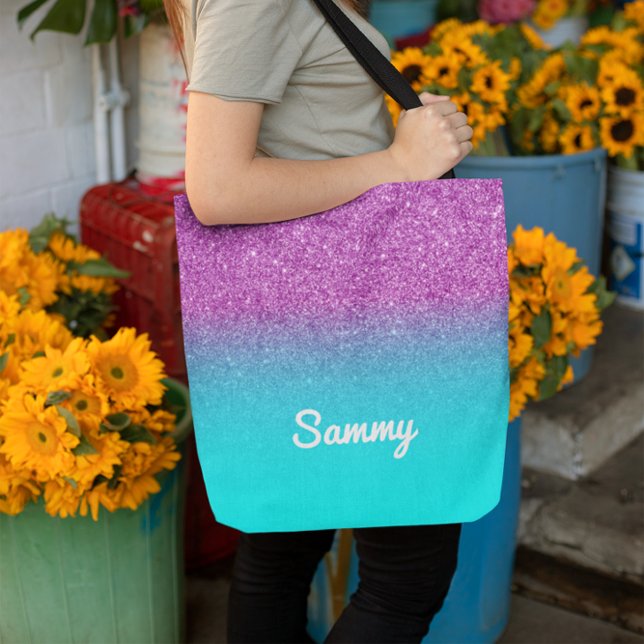 Imitate Lila und Aqua Ombre Glitzer (Purple and Aqua Ombre Glitter Tote Bag)