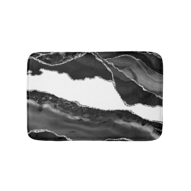 Imitate Marbella Agate Schwarz-weiß Trendy Modern  Badematte (Vorderseite)